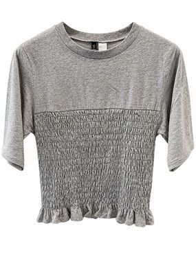 H&M Divided Light Gray Smocked Tee with Ruffle Hem